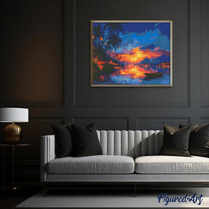 Diamond Painting - Tramonto sulla Spiaggia con Lanterne