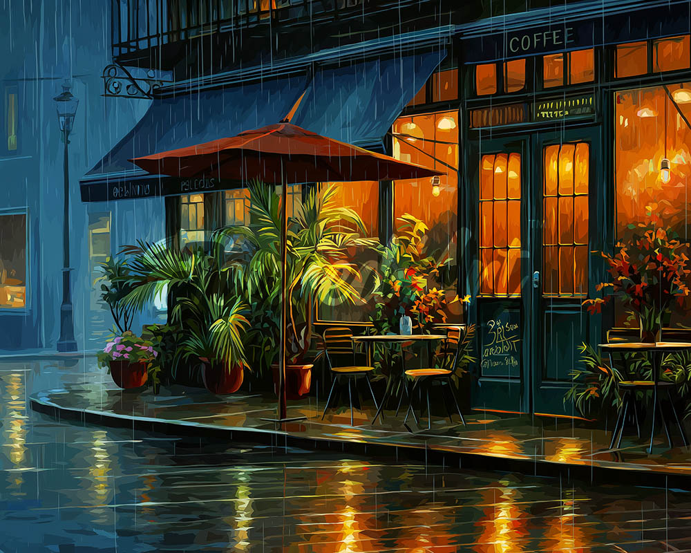 Diamond Painting - L'Angolo del Caffè in un giorno piovoso
