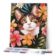 Carica l'immagine nel visualizzatore di Gallery, Diamond Painting - Gatto con Fiori Tropicali
