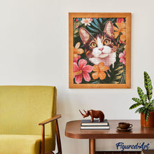 Carica l&#39;immagine nel visualizzatore di Gallery, Diamond Painting - Gatto con Fiori Tropicali
