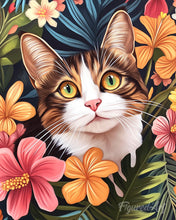 Carica l'immagine nel visualizzatore di Gallery, Diamond Painting - Gatto con Fiori Tropicali