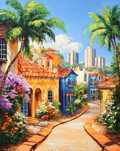 Diamond Painting - Città tropicale con palme