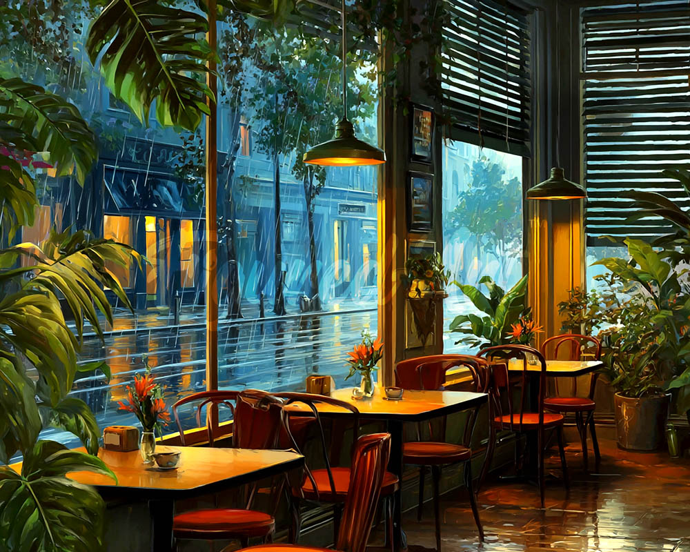 Diamond Painting - Caffè in un giorno di pioggia