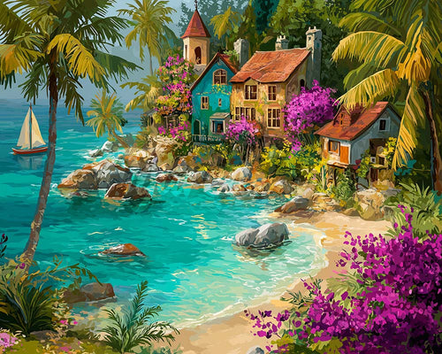 Diamond Painting - Villaggio Tropicale sul Mare