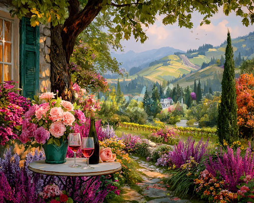 Diamond Painting - Bottiglia di Vino in Giardino