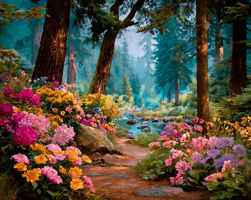 Diamond Painting - Ruscello tra i Fiori di Campo