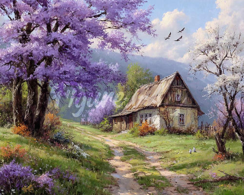 Diamond Painting - Cottage sul Viale dei Jacaranda