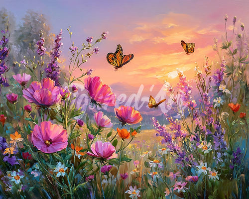 Diamond Painting - Tramonto tra i Fiori di Campo