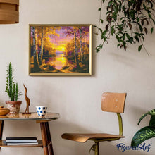 Carica l&#39;immagine nel visualizzatore di Gallery, Diamond Painting - Lago tra le Betulle al Tramonto