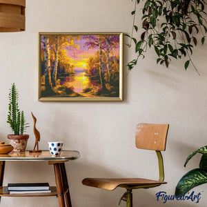 Diamond Painting - Lago tra le Betulle al Tramonto