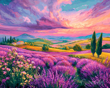 Carica l'immagine nel visualizzatore di Gallery, Diamond Painting - Colline di Lavanda al Tramonto