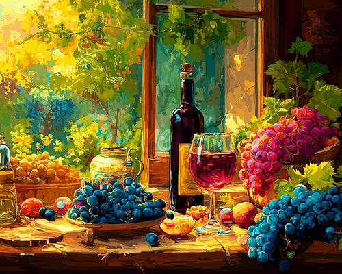 Diamond Painting - Bottiglia di Vino e Uva