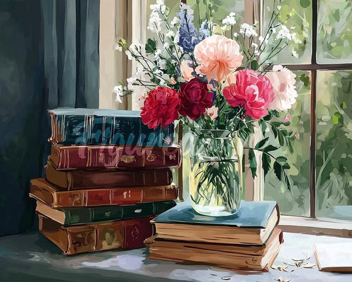 Diamond Painting - Libri Antichi e Fiori
