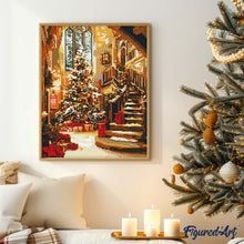 Carica l&#39;immagine nel visualizzatore di Gallery, Diamond Painting - Salone addobbato a Natale 40x50cm tela già incorniciata