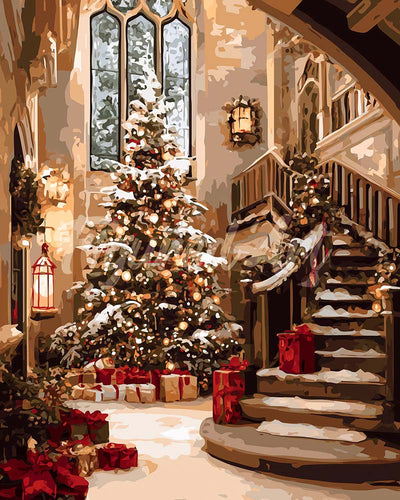 Diamond Painting - Salone addobbato a Natale 40x50cm tela già incorniciata