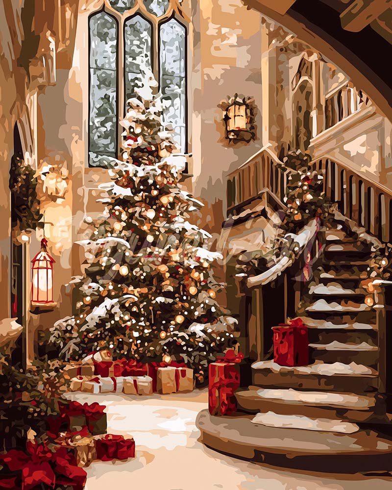 Diamond Painting - Salone addobbato a Natale 40x50cm tela già incorniciata