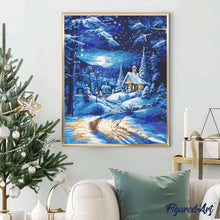 Carica l'immagine nel visualizzatore di Gallery, Diamond Painting - Cottage Invernale al Chiaro di Luna