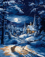 Carica l'immagine nel visualizzatore di Gallery, Diamond Painting - Cottage Invernale al Chiaro di Luna