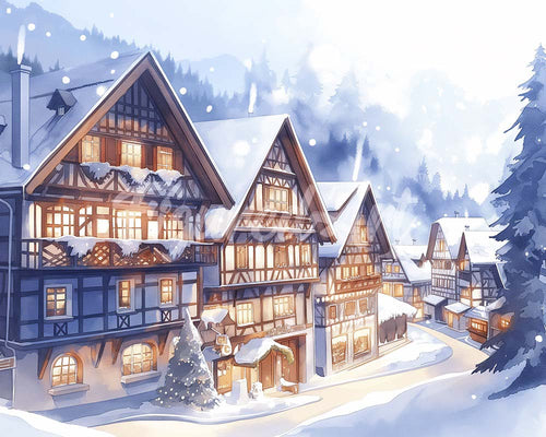 Diamond Painting - Villaggio Innevato ad Acquerello