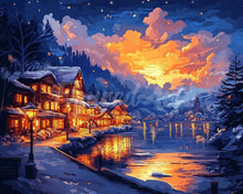 Carica l'immagine nel visualizzatore di Gallery, Diamond Painting - Villaggio sul Lago Illuminato
