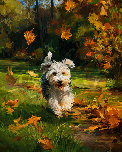 Diamond Painting - Cucciolo gioioso in autunno
