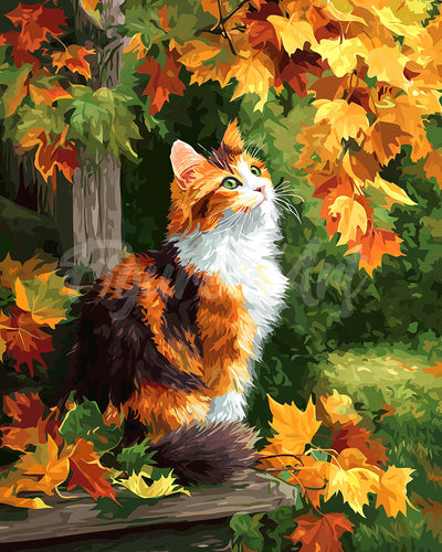 Diamond Painting - Gatto calico in autunno