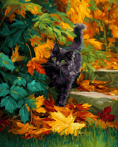 Diamond Painting - Gatto nero in autunno