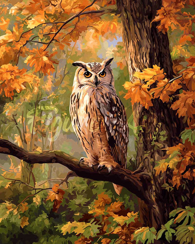 Diamond Painting - Gufo tra le foglie dorate