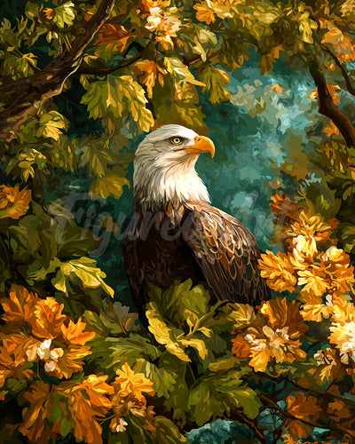 Diamond Painting - Aquila tra le foglie dorate
