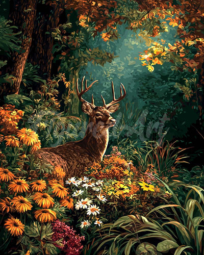 Diamond Painting - Cervo tra i fiori autunnali