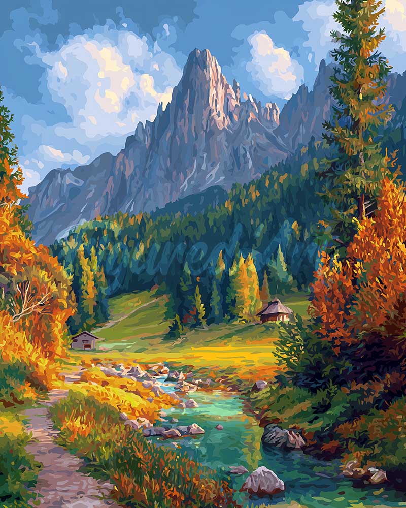 Diamond Painting - Ruscello alpino in autunno