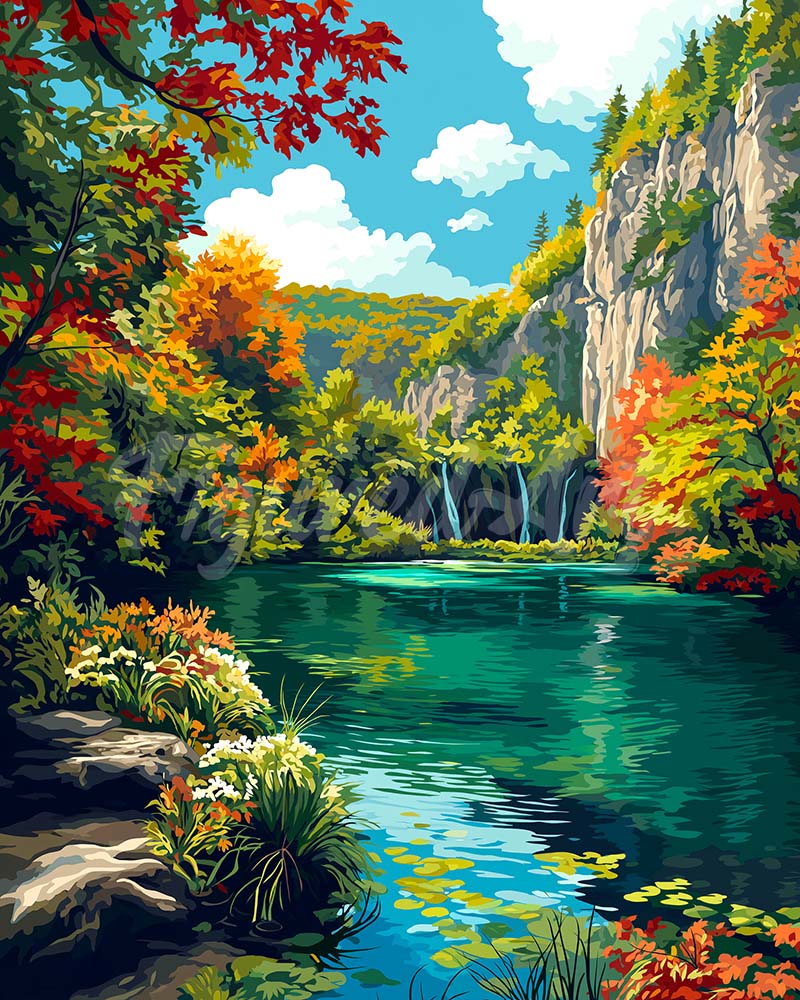 Diamond Painting - Lago smeraldo in autunno