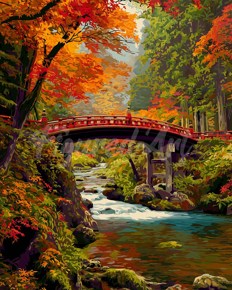 Diamond Painting - Ponte rosso in Giappone in autunno