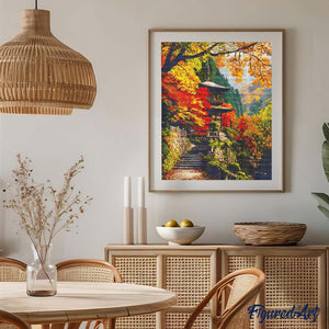 Diamond Painting - Pagoda giapponese in autunno