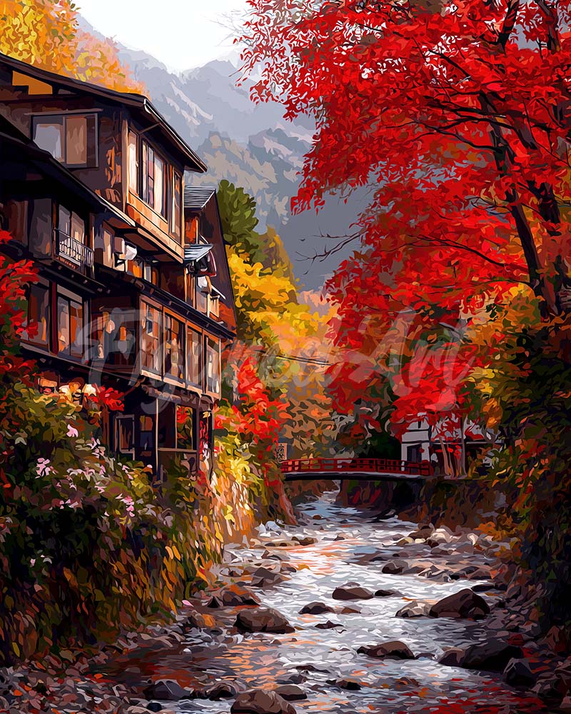 Diamond Painting - Villaggio autunnale a Nikkō Giappone