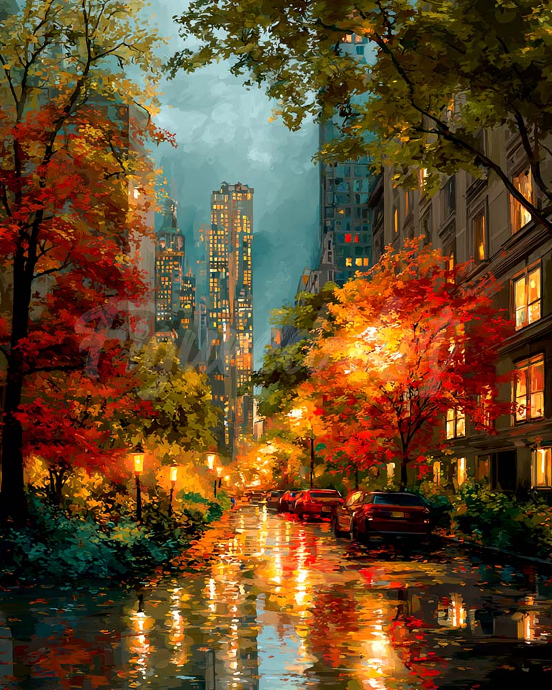 Diamond Painting - Luci della città in autunno