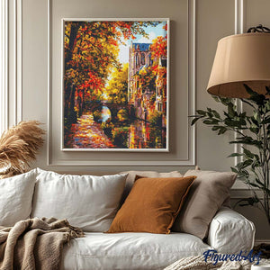 Diamond Painting - Città sul fiume in autunno