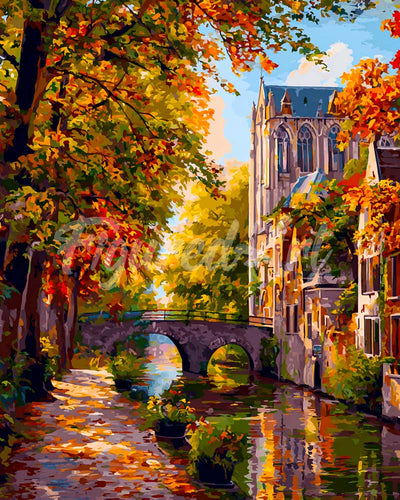 Diamond Painting - Città sul fiume in autunno