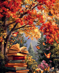 Diamond Painting - Lettura con farfalle