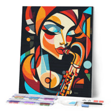 Carica l'immagine nel visualizzatore di Gallery, Diamond Painting - Signora e Sax Astratta Colorata