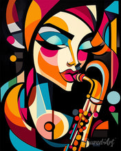 Carica l'immagine nel visualizzatore di Gallery, Diamond Painting - Signora e Sax Astratta Colorata
