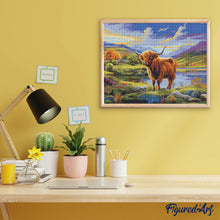 Carica l'immagine nel visualizzatore di Gallery, Diamond Painting - Highland Cow tra cieli dipinti