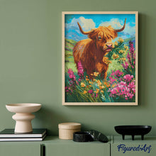 Carica l'immagine nel visualizzatore di Gallery, Diamond Painting - Ritratto di Highland Cow tra i fiori