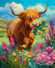 Carica l'immagine nel visualizzatore di Gallery, Diamond Painting - Ritratto di Highland Cow tra i fiori