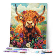 Carica l'immagine nel visualizzatore di Gallery, Diamond Painting - Ritratto Highland Cow floreale