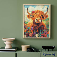 Carica l'immagine nel visualizzatore di Gallery, Diamond Painting - Ritratto Highland Cow floreale