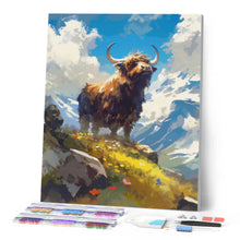 Carica l'immagine nel visualizzatore di Gallery, Diamond Painting - Highland Cow e vista alpina