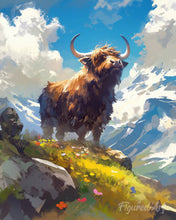 Carica l'immagine nel visualizzatore di Gallery, Diamond Painting - Highland Cow e vista alpina