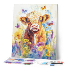 Carica l'immagine nel visualizzatore di Gallery, Diamond Painting - Highland Cow con farfalle