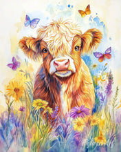 Carica l'immagine nel visualizzatore di Gallery, Diamond Painting - Highland Cow con farfalle